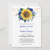 Rustieke Zonnebloem String Lights Blauw Bloemen Br Kaart (Voorkant)