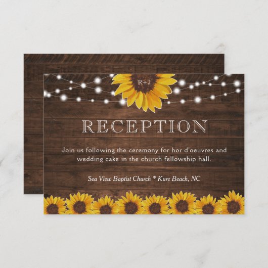 Rustieke Zonnebloem String Lights Huwelijksrecepti Informatiekaartje (Voorkant / Achterkant)