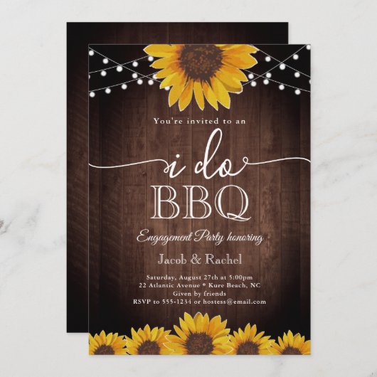 Rustieke Zonnebloem String Lights I Do BBQ Verlovi Kaart (Voorkant / Achterkant)