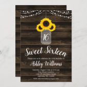 Rustieke Zonnebloem String Lights Sweet 16 Invites Kaart (Voorkant / Achterkant)