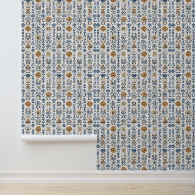 Rustieke Zonnebloem Stripe Patroon Behang (Applicatie)