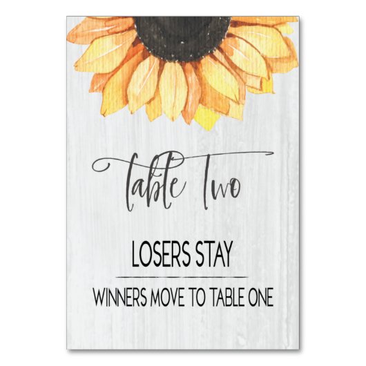Rustieke Zonnebloem Tafel Twee Bunco Tafel Nummer Kaart (Voorkant)