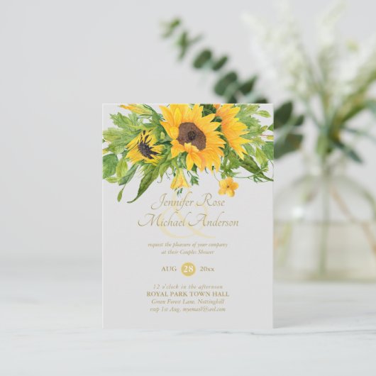 Rustieke Zonnebloem Thema Baby Shower Ampersand Ch Briefkaart (Staand voorkant)