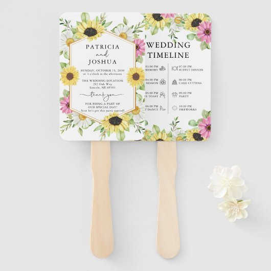 Rustieke Zonnebloem Trouwprogramma Hand Fan Handwaaier (Voorkant en achterkant)
