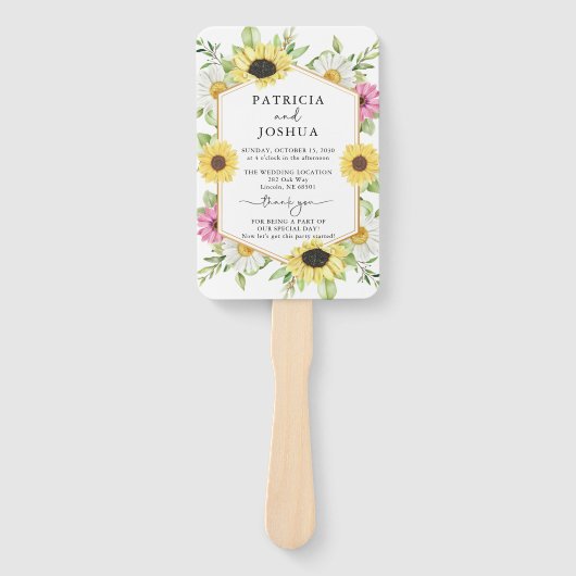 Rustieke Zonnebloem Trouwprogramma Hand Fan Handwaaier (Voorkant)