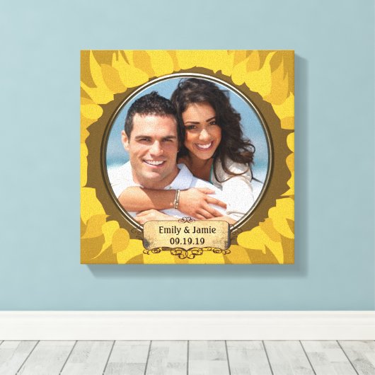 Rustieke zonnebloem Uw foto Canvas Afdruk (Insitu (Houten vloer))