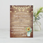 Rustieke zonnebloem vaas en Lichten bruiloft Kaart (Staand voorkant)