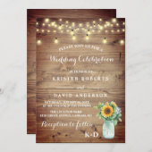 Rustieke zonnebloem vaas en Lichten bruiloft Kaart (Voorkant / Achterkant)