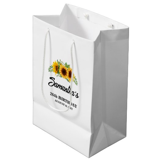 Rustieke zonnebloem verjaardag medium cadeauzakje (Voorkant Gekanteld)