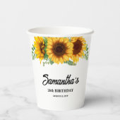 Rustieke zonnebloem verjaardag papieren bekers (Achterkant)