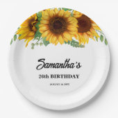 Rustieke zonnebloem verjaardag papieren bordje (Voorkant)