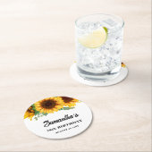 Rustieke zonnebloem verjaardag ronde kartonnen onderzetter (Insitu)