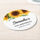 Rustieke zonnebloem verjaardag ronde kartonnen onderzetter (Gebogen)