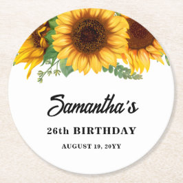 Rustieke zonnebloem verjaardag ronde kartonnen onderzetter