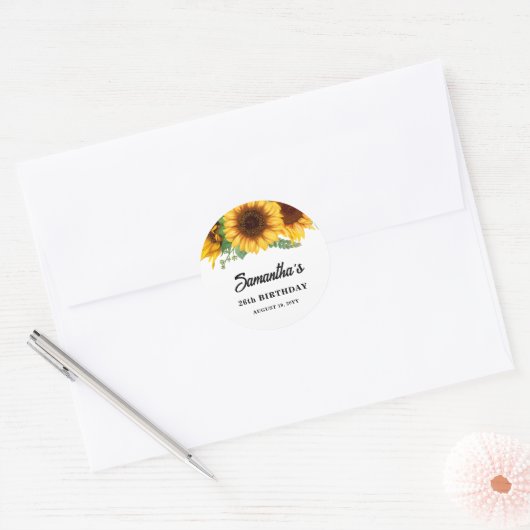 Rustieke zonnebloem verjaardag ronde sticker (Envelop)