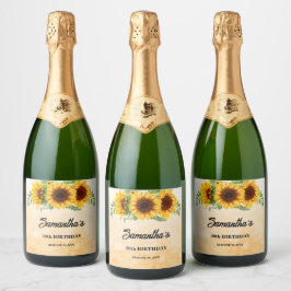 Rustieke Zonnebloem Verjaardag Sparkling Wijnetiket