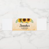 Rustieke zonnebloem verjaardag waterfles etiket (Enkel label)