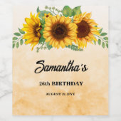 Rustieke zonnebloem verjaardag wijn etiket (Enkel label)