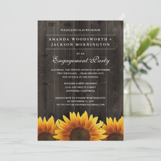 Rustieke Zonnebloem Verlovingsfeestuitnodigingen Kaart (Staand voorkant)