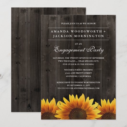 Rustieke Zonnebloem Verlovingsfeestuitnodigingen Kaart (Voorkant / Achterkant)