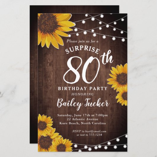 Rustieke Zonnebloem Verrassing 80e Verjaardag Uitn (Voorkant / Achterkant)