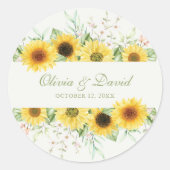 Rustieke Zonnebloem Verrukking Bruiloft Ronde Sticker (Voorkant)