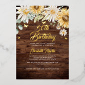 Rustieke Zonnebloem Vlinder 50e Verjaardagsfeest Folie Uitnodiging (Voorkant)