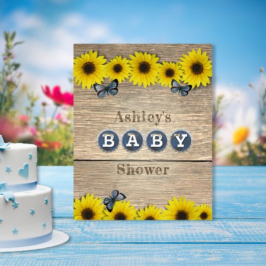 Rustieke Zonnebloem Vlinder Baby Shower Poster