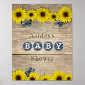 Rustieke Zonnebloem Vlinder Baby Shower Poster (Voorkant)