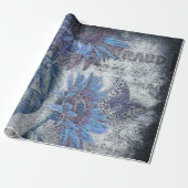 Rustieke zonnebloem vlinder blauw efemeer cadeaupapier (Uitgerold)