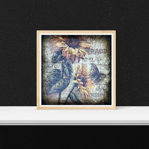Rustieke Zonnebloem Vlinder Ephemere Grunge Poster