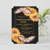 Rustieke Zonnebloem Vlinder Thanksgiving Feest Kaart (Staand voorkant)