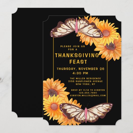 Rustieke Zonnebloem Vlinder Thanksgiving Feest Kaart (Voorkant / Achterkant)