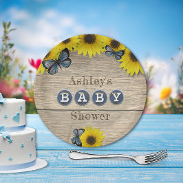Rustieke zonnebloem vlinders Baby shower Papieren Bordje