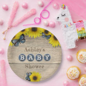 Rustieke zonnebloem vlinders Baby shower Papieren Bordje (Feest)