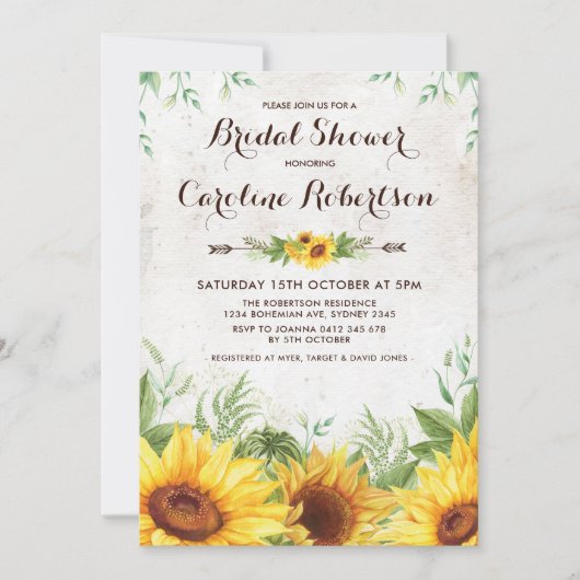 Rustieke Zonnebloem Vrijgezellenfeest Bloemen Uitn Kaart (Voorkant)