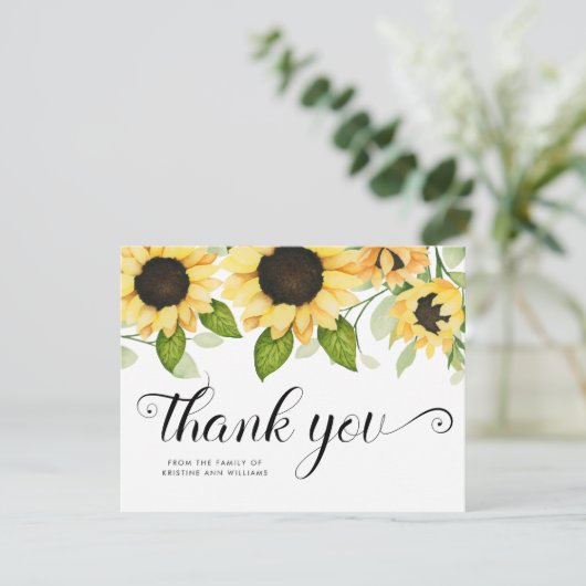 Rustieke Zonnebloem Waterverf Bloemen Sympathie Bedankkaart (Staand voorkant)