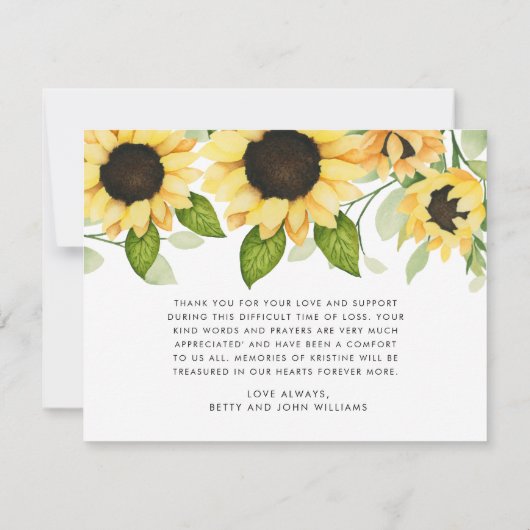 Rustieke Zonnebloem Waterverf Bloemen Sympathie Bedankkaart (Achterkant)