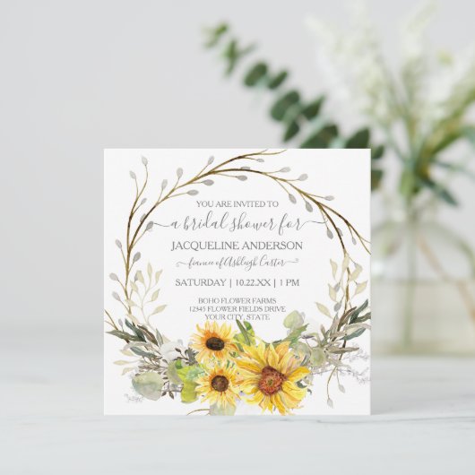 Rustieke Zonnebloem Waterverf Bloemen Vrijgezellen Kaart (Staand voorkant)