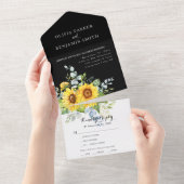 Rustieke Zonnebloem Waterverf Bloemen Zwart Bruilo All In One Uitnodiging (Afscheurbaar)