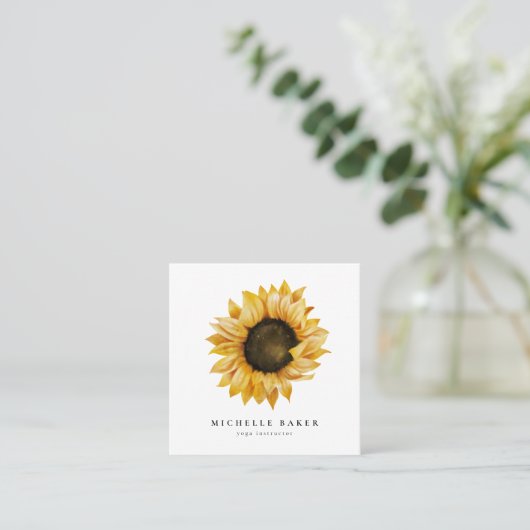 Rustieke Zonnebloem Waterverf Floral Vierkante Visitekaartje (Staand voorkant)