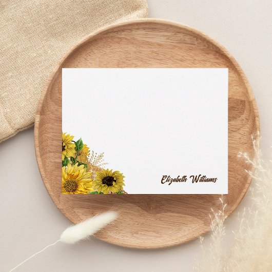 Rustieke Zonnebloem Waterverf Script Typografie Notitiekaartje