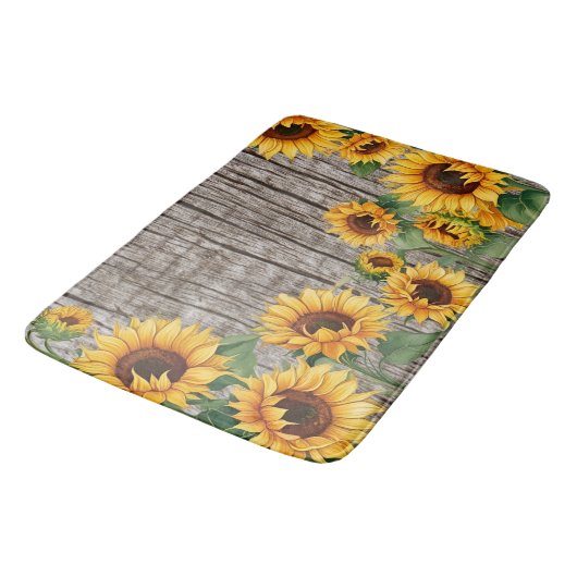Rustieke Zonnebloem & Weathered Grijs Barnboard Badmat (Gekanteld)