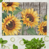 Rustieke Zonnebloem & Weathered Grijs Barnboard Theedoek (Gevouwen)