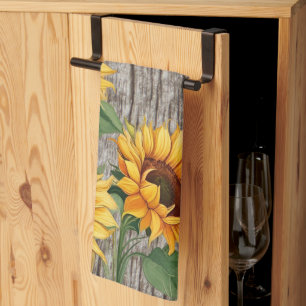 Rustieke Zonnebloem & Weathered Grijs Barnboard Theedoek