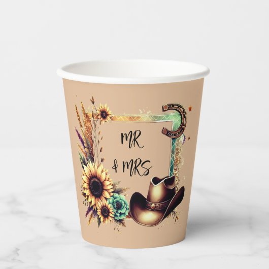 Rustieke Zonnebloem Wedding Party Cups Papieren Bekers (Voorkant)