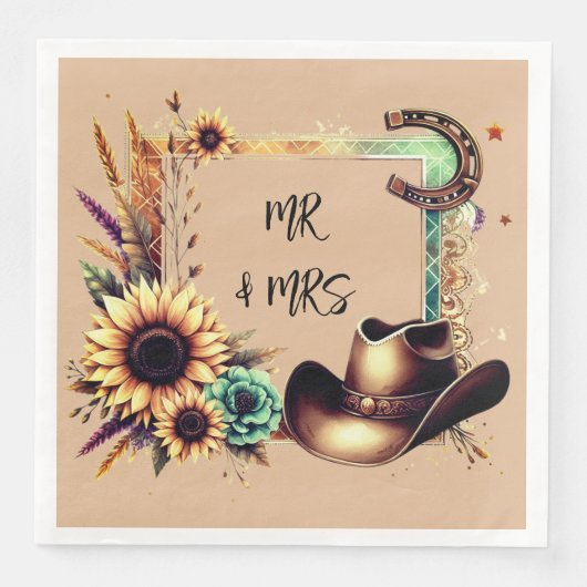 Rustieke Zonnebloem Wedding Party Servetten (Voorkant)