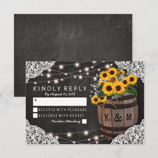 Rustieke Zonnebloem Wijnmakerij Bruiloft Uitnodigi RSVP Kaartje (Voorkant / Achterkant)