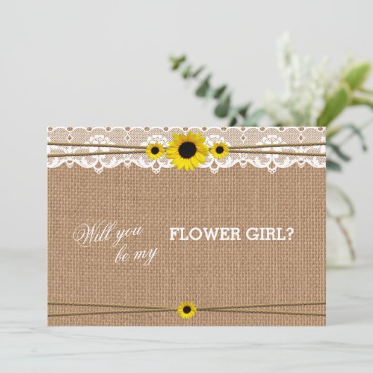Rustieke zonnebloem wil je mijn bloemenmeisje zijn kaart (Staand voorkant)