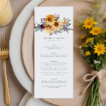 Rustieke Zonnebloem Wildflower Gele Paarse bruilof Menu<br><div class="desc">Voeg een vleugje natuurlijke charme en levendige elegantie toe aan uw speciale dag met onze Rustieke Sunflower Wildflower Wedding Menu. Dit menu is perfect ontworpen voor rustieke,  tuin- of landelijke bruiloften en beschikt over een heerlijke mix van zonnebloemen,  wilde bloemen en een harmonieus palet van gele en paarse tinten.</div>